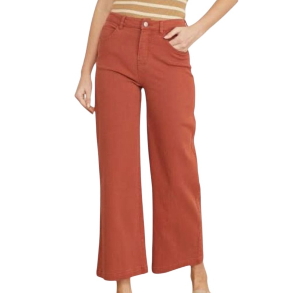 ENTRO Rust Colored Jeans/Pants SUPER WIDE LEG FLARE High Rise Stretch PLUS 2X